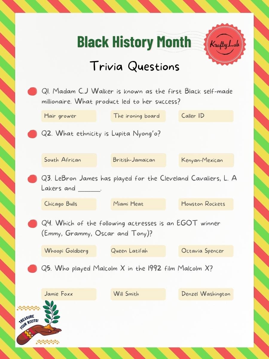 Black History Month Trivia Questions.