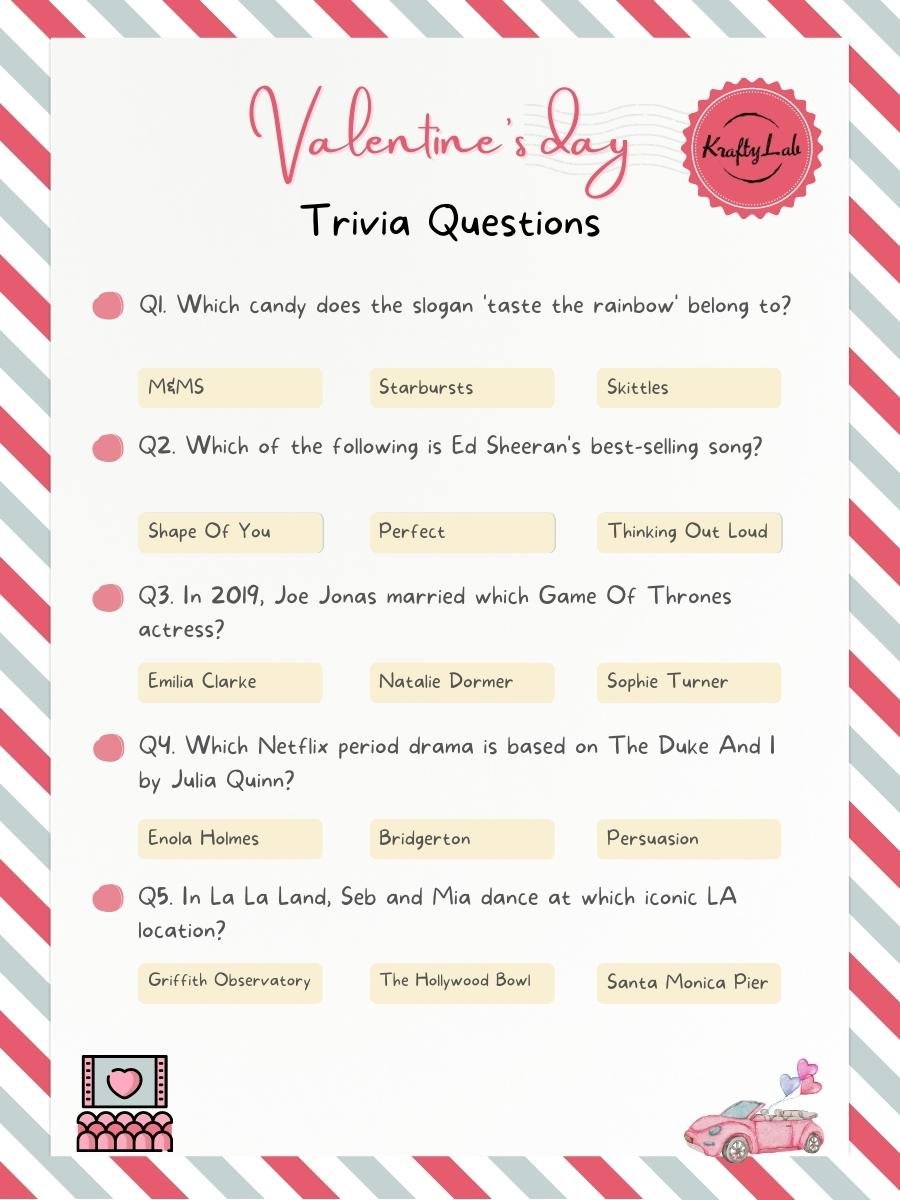 Valentine's Day Trivia Questions by KraftyLab.
