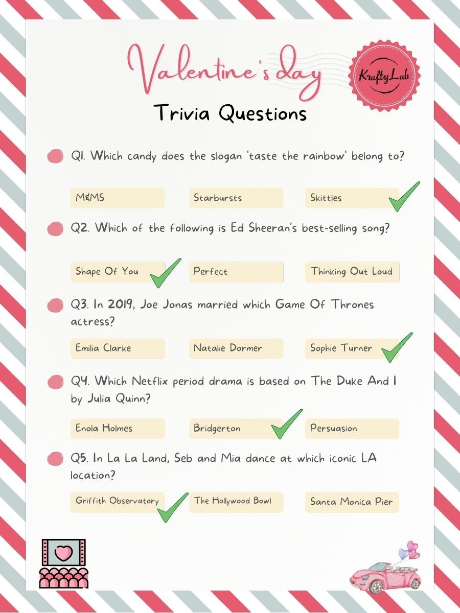 Valentine's Day Trivia Questions Answer Sheet by KraftyLab.