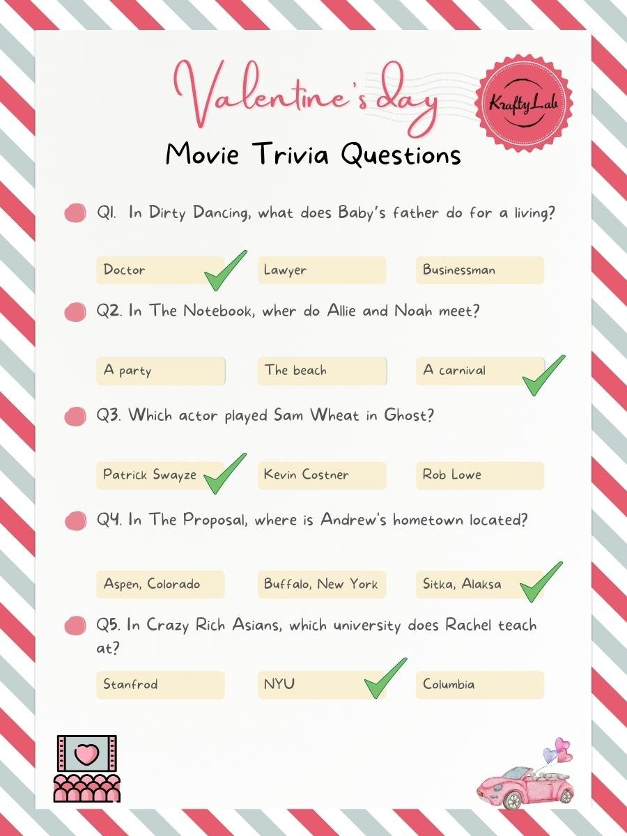 Valentine's Day Movie Trivia Answer Sheet by KraftyLab.
